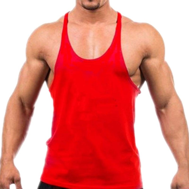 ZUEVI Men's Muscular Cut Bodybuilding Gym Vest Y-Back Tank Top Workout Stringer T-Shirt Pack of 3 (Red&Yellow&Blue-XL) - Image 2